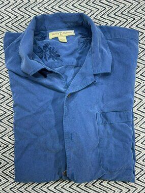 Tommy Bahama Men's Blue Silk Short Sleeve Button-Up Shirt L